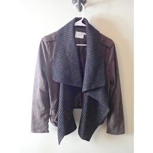 Lush Cropped Brown Jacket Faux Leather Medium Brown Wide Collar Sweater Coat